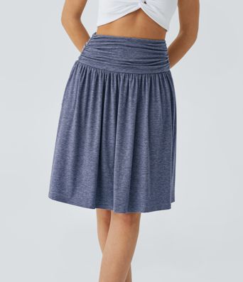 High Waisted Ruched Pocket Flowy Skirt