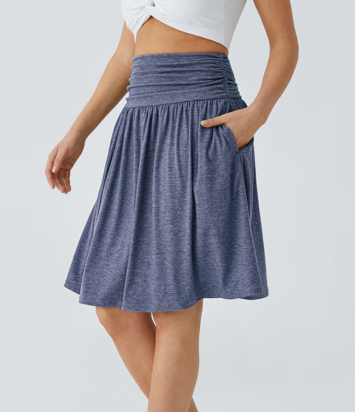 High Waisted Ruched Pocket Flowy Skirt