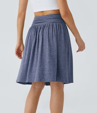 High Waisted Ruched Pocket Flowy Skirt