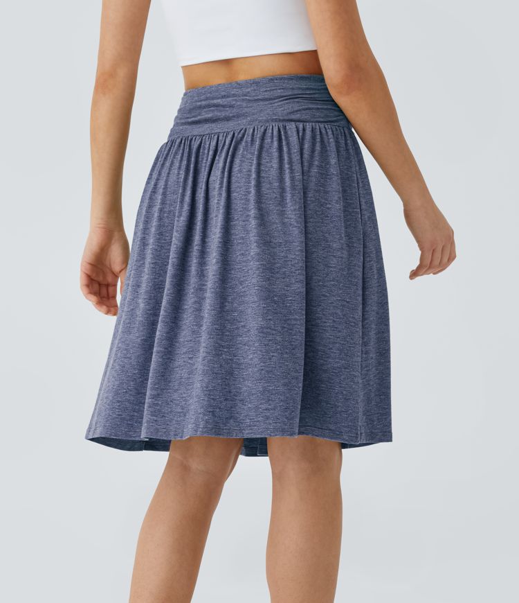 High Waisted Ruched Pocket Flowy Skirt