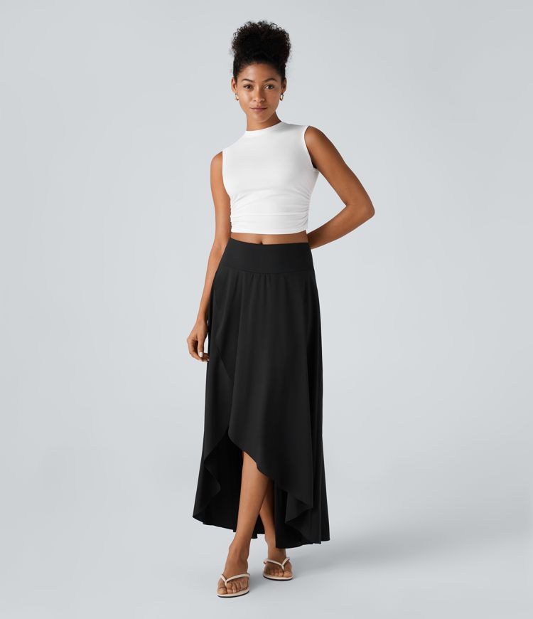 Round neck ruched skinny cropped casual tank top