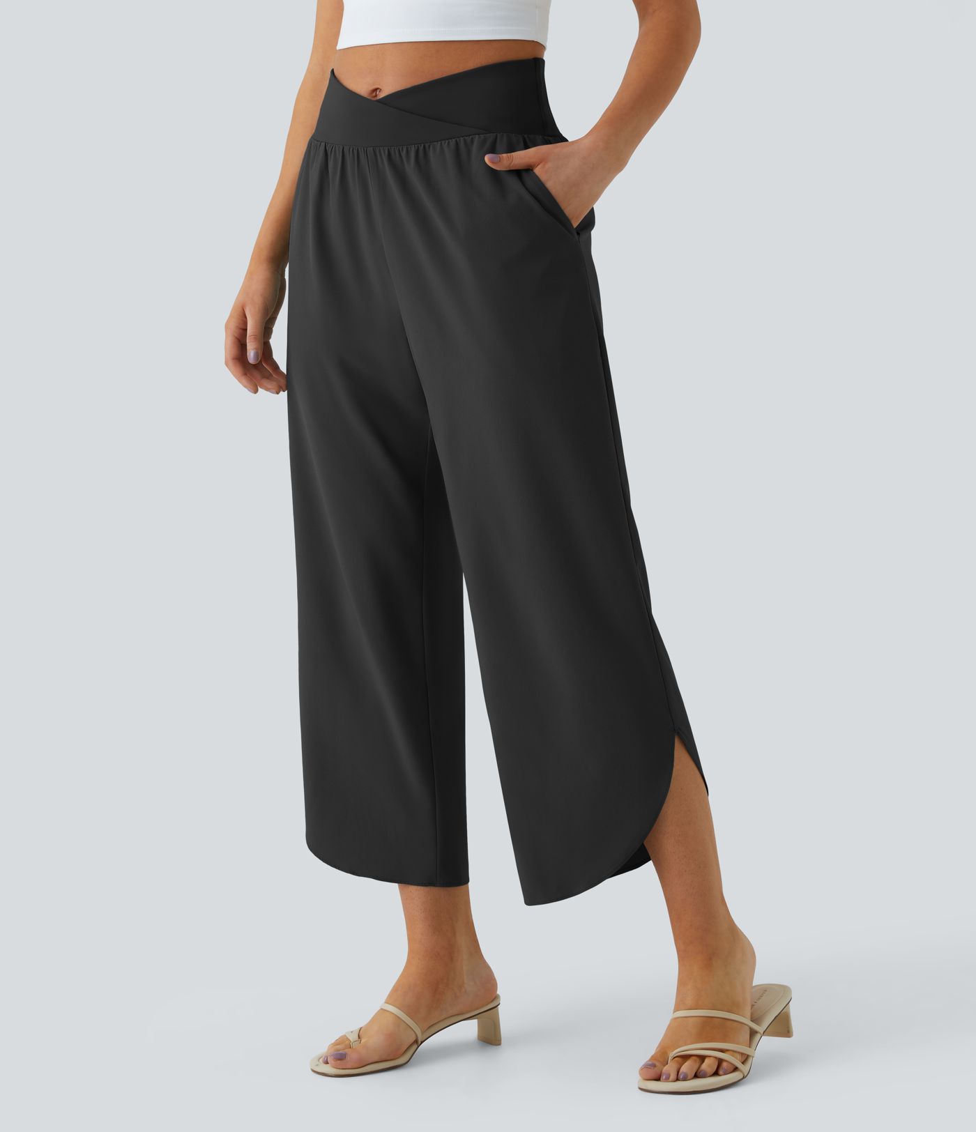 Breezeful™ High Waisted Crossover Side Pocket Split Quick Dry Resort Trousers