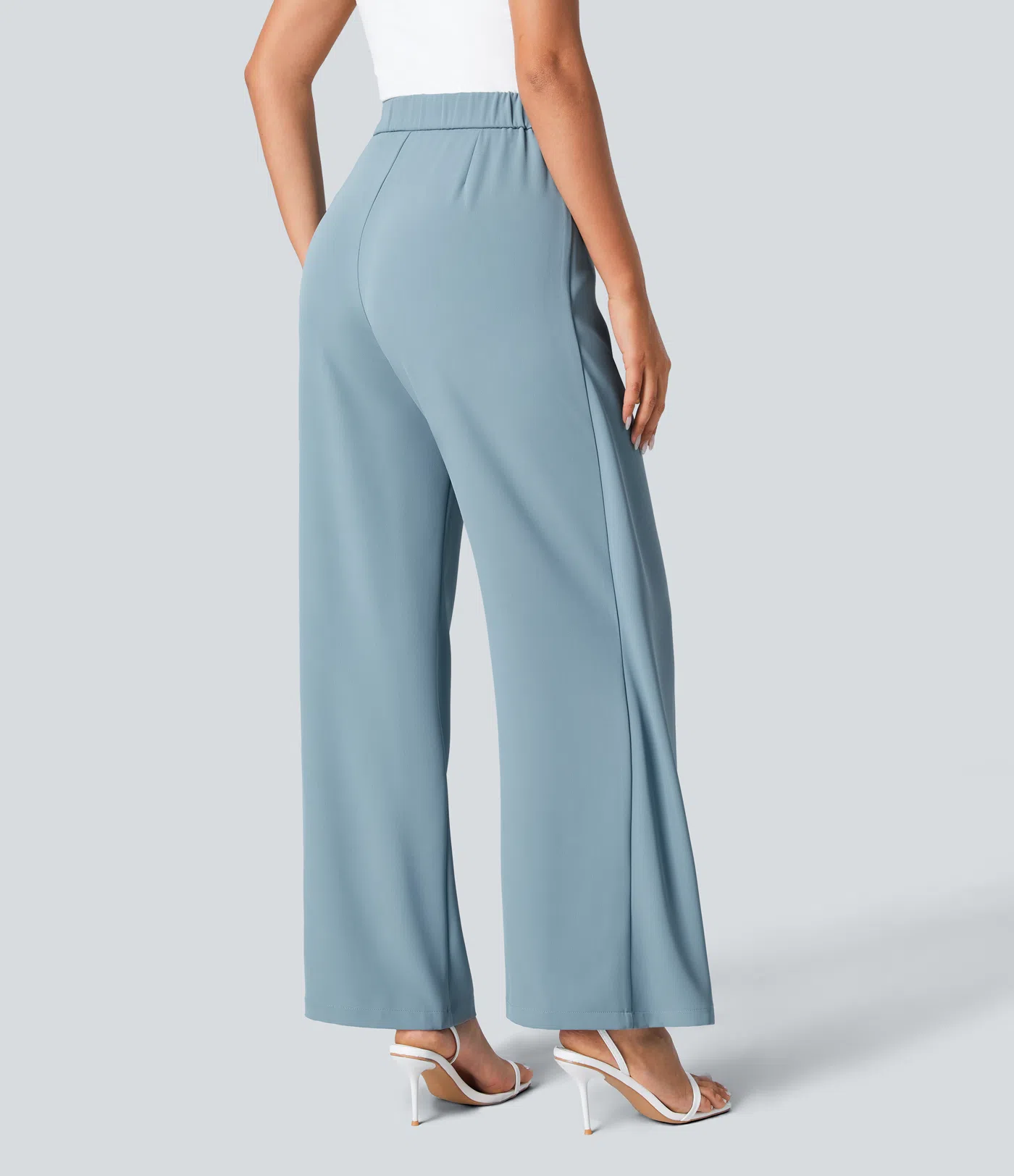 High Waisted Tie Side Invisible Zipper Wide Leg Work Pants