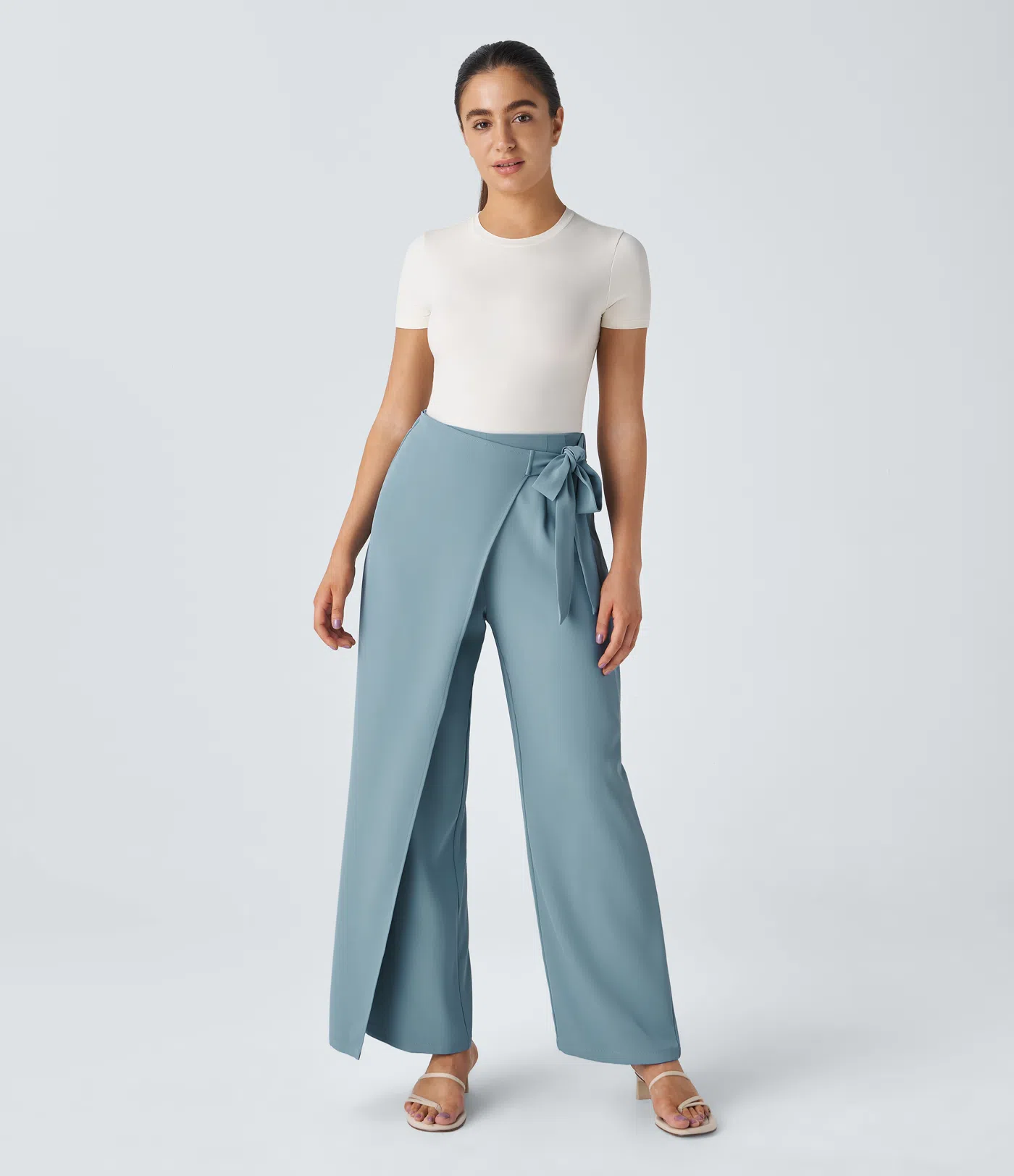 Halara Flex™ - Arbeits-Hose mit hohem Bund, Seitentaschen, Bindeband und weitem Bein