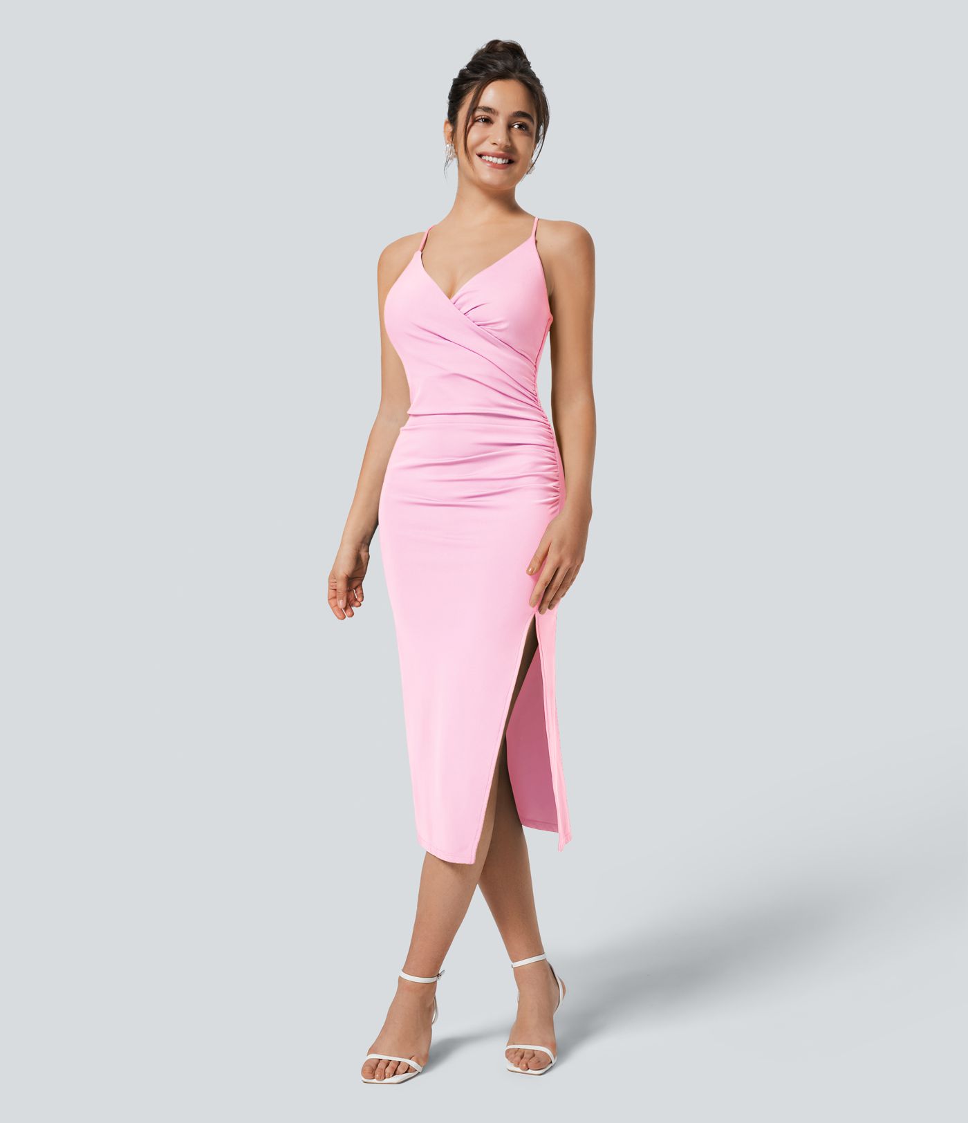 SoftlyZero™ Airy Crossover Ruched Lace Up Bodycon Cool Touch Dress-UPF50+