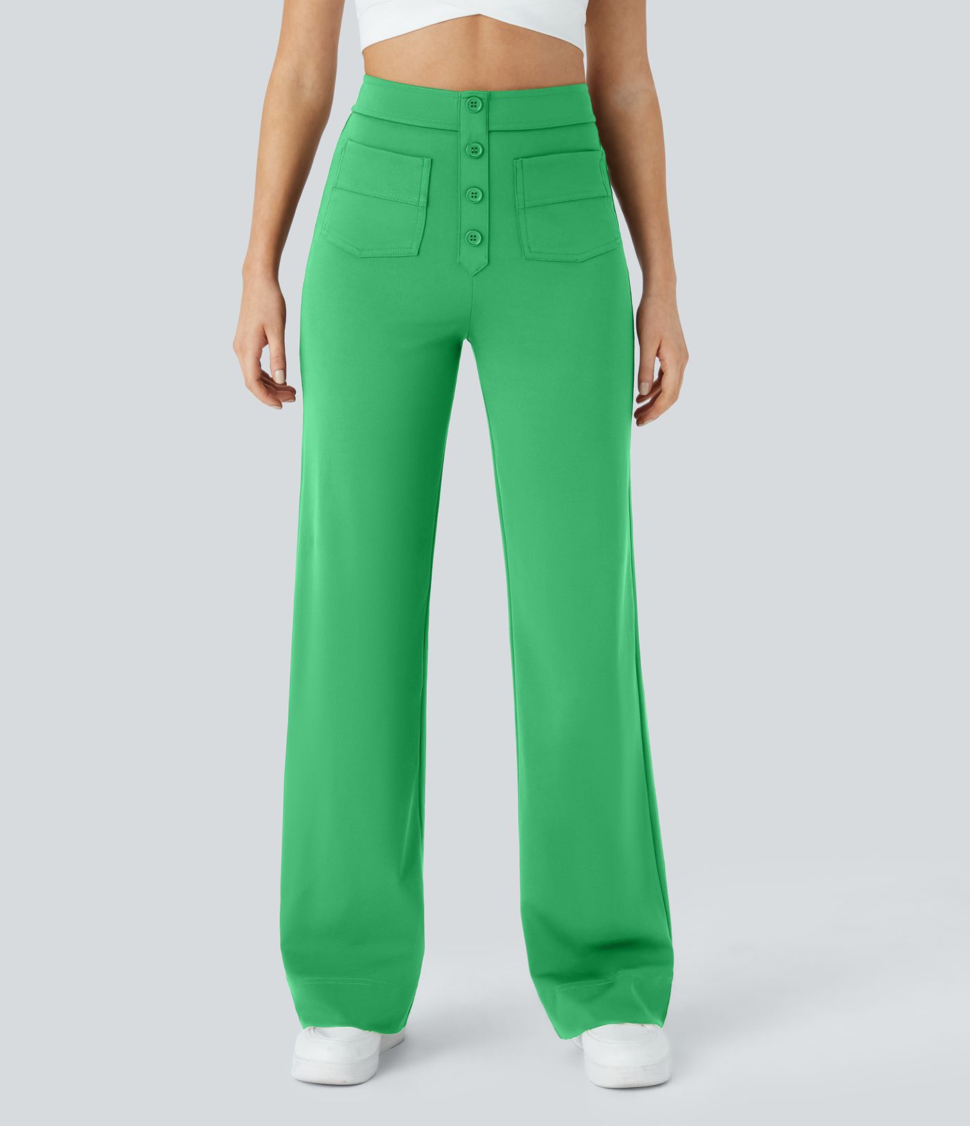 High Waisted with Pockets Straight Leg Stretchy Casual Pants