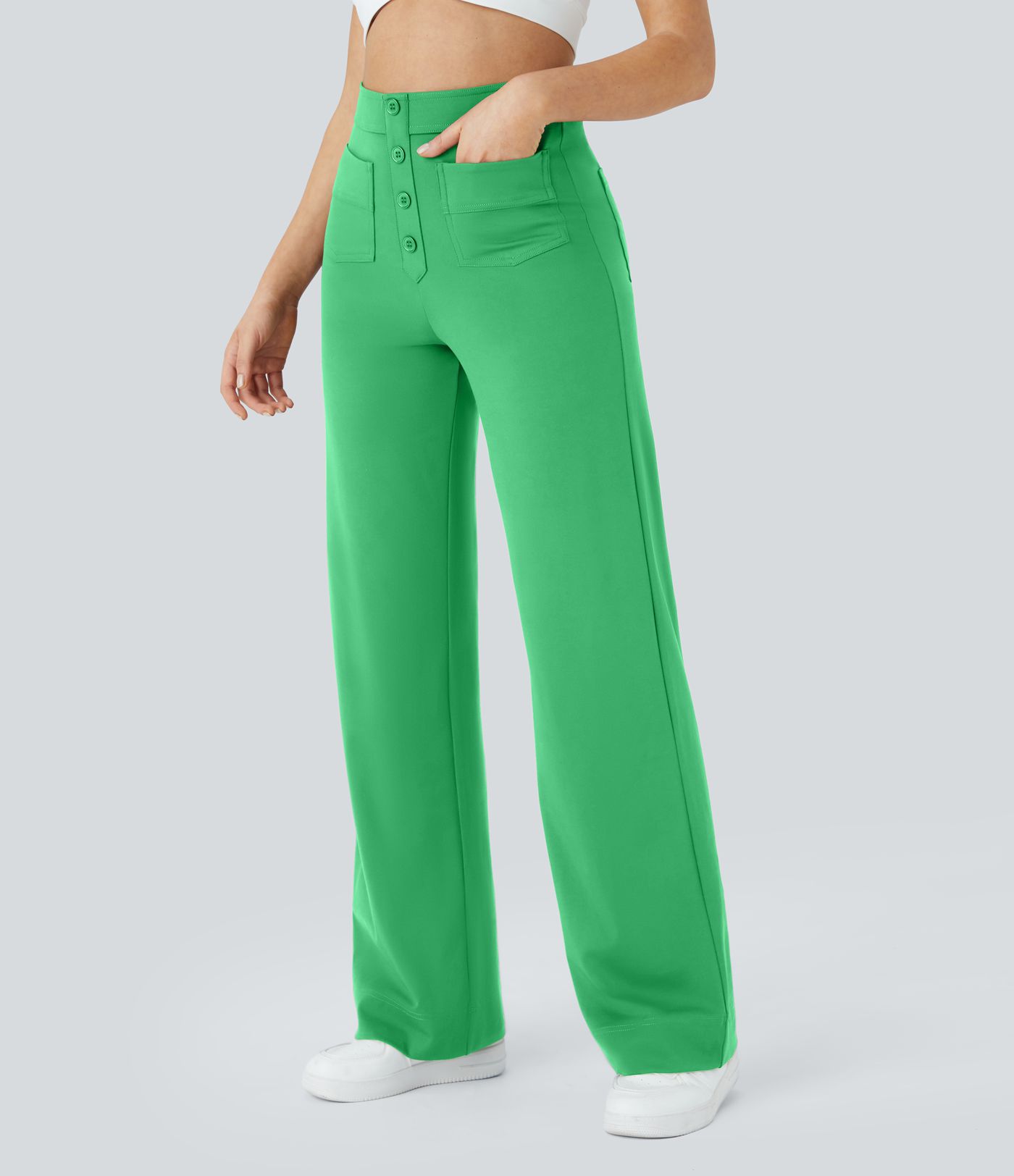 High Waisted with Pockets Straight Leg Stretchy Casual Pants