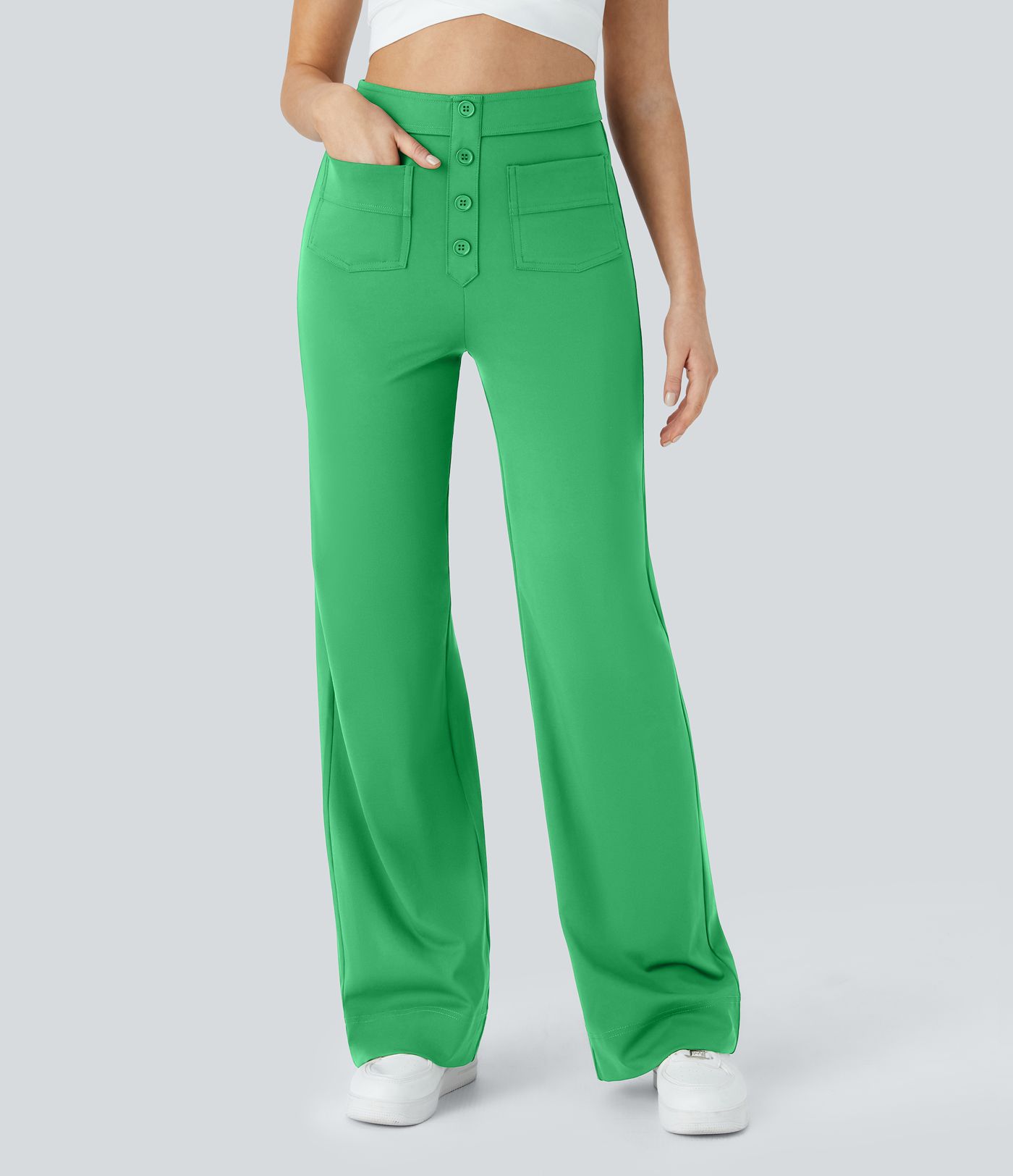 High Waisted with Pockets Straight Leg Stretchy Casual Pants