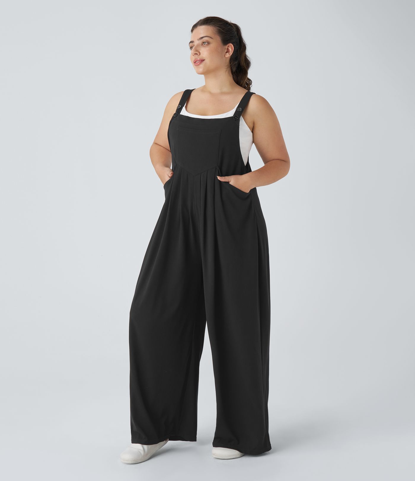 Adjustable Strap Button Multiple Pockets Waffle Casual Plus Size Dungarees