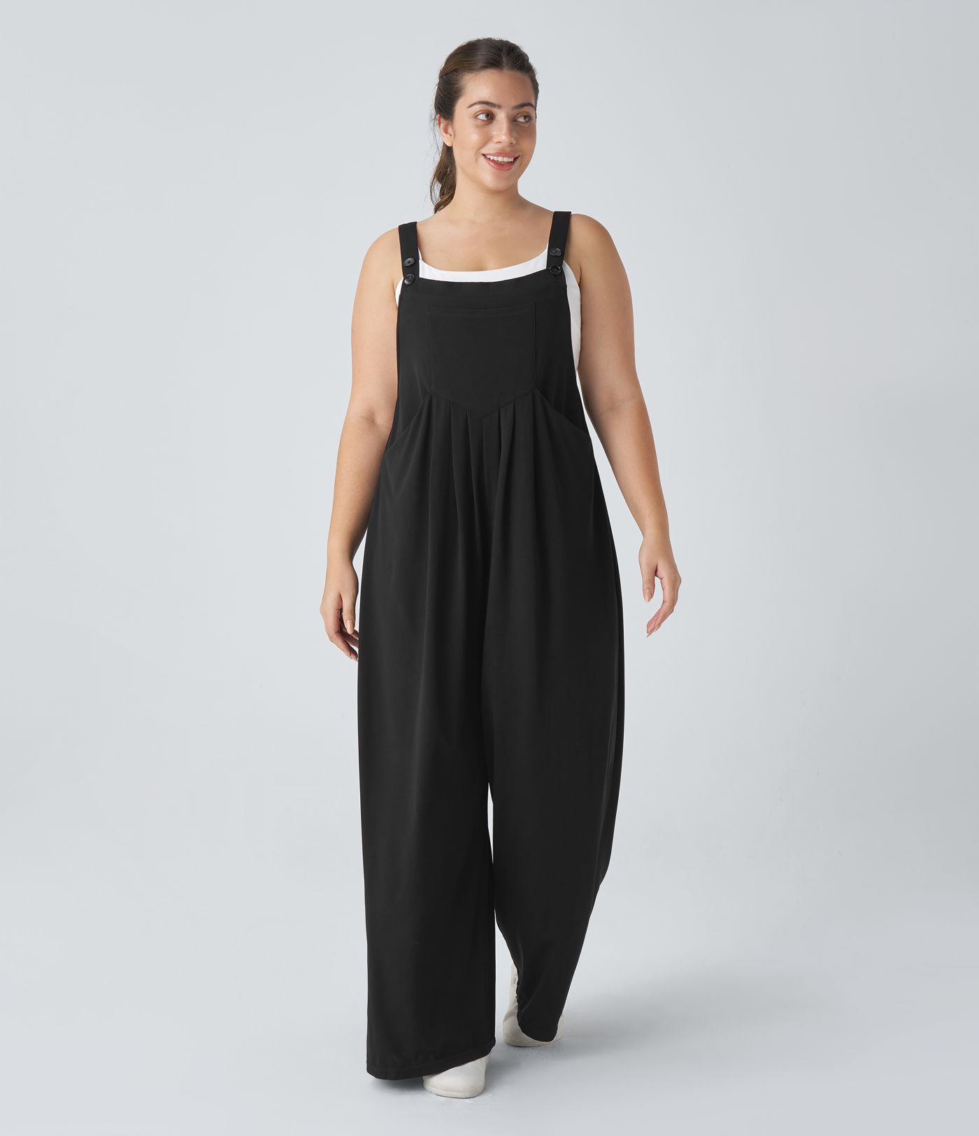 Adjustable Strap Button Multiple Pockets Waffle Casual Plus Size Dungarees