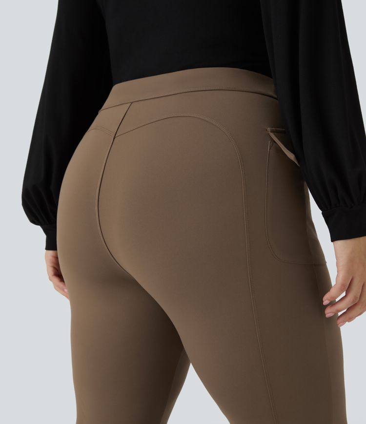 Pantalones cargo talla grande acampanado bolsillo solapa lateral botones tiro alto