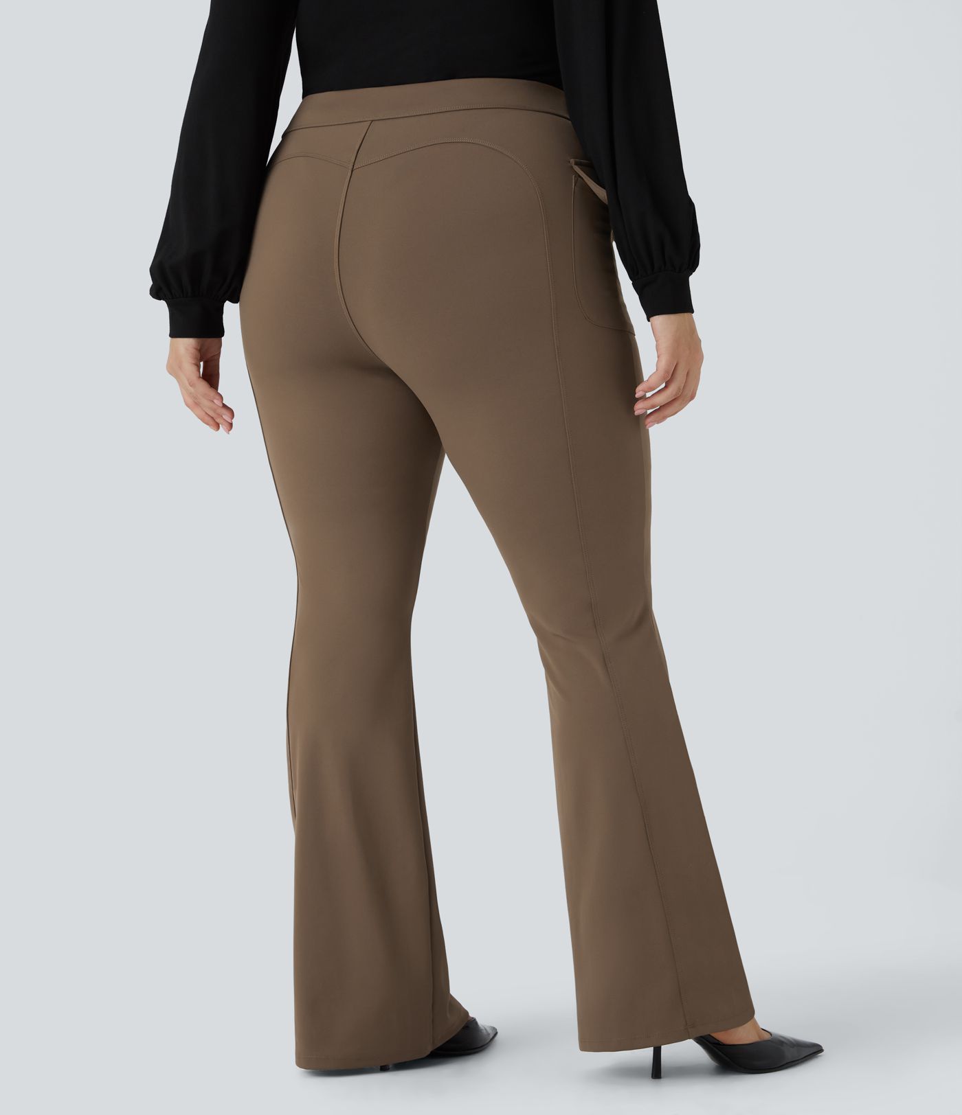 Pantalones cargo talla grande acampanado bolsillo solapa lateral botones tiro alto