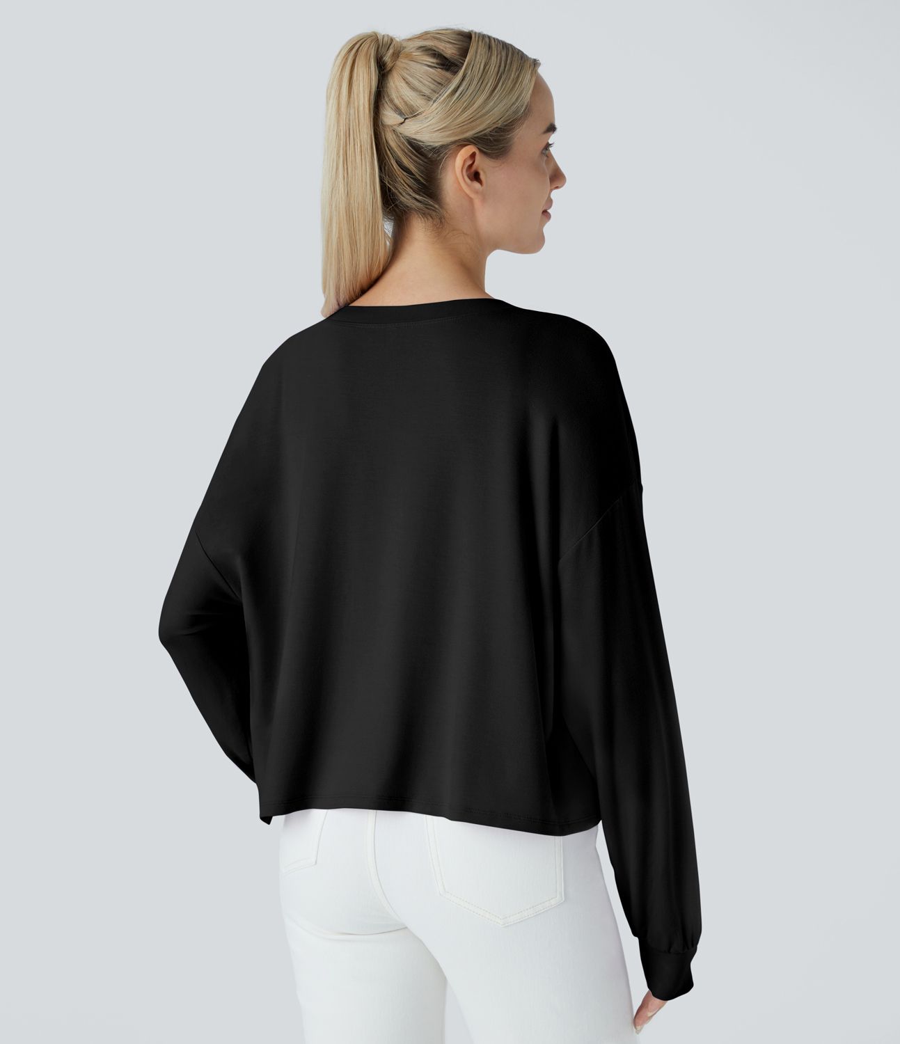 V-neck drop-shoulder long-sleeve casual sweatshirt