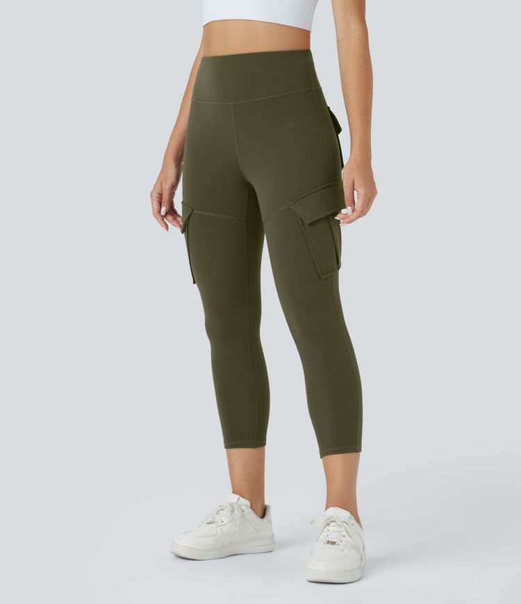 Leggings yoga capri bolsillo cargo tiro alto
