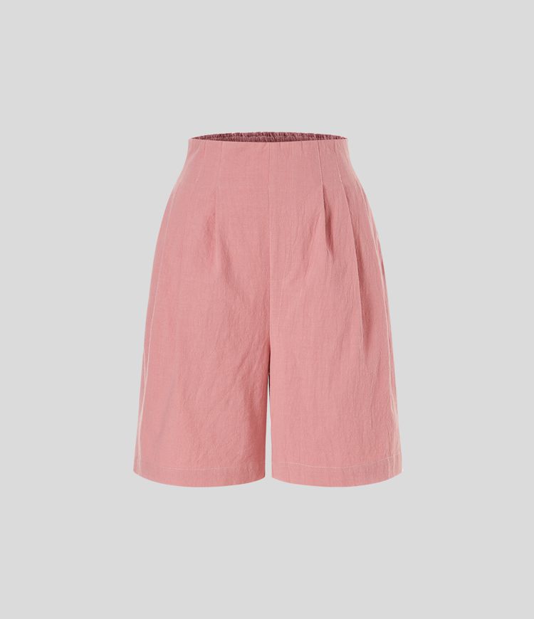 Shorts algodón vacación bolsillo lateral plisado fruncido tiro alto