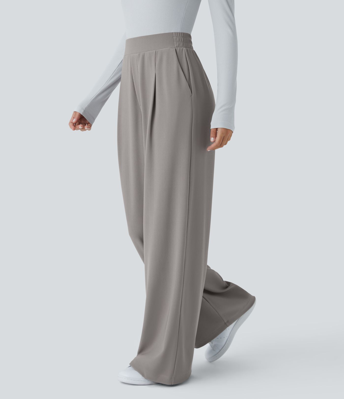 Halara Flex™ pantalones de trabajo de talle alto con bolsillos y pernera ancha de micro waffle