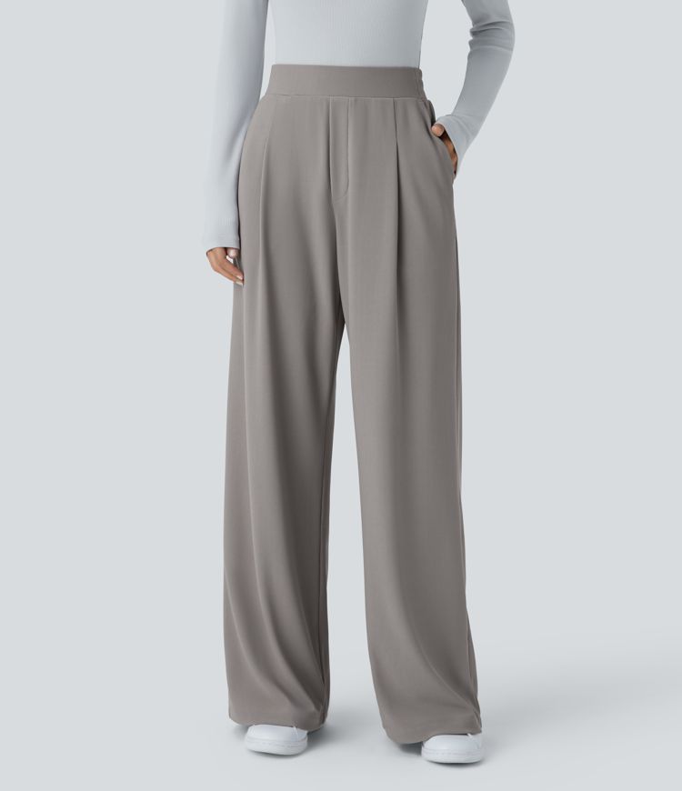 Halara Flex™ High Waist Pleated Side Pocket Wide Leg Micro Waffle Work Pants