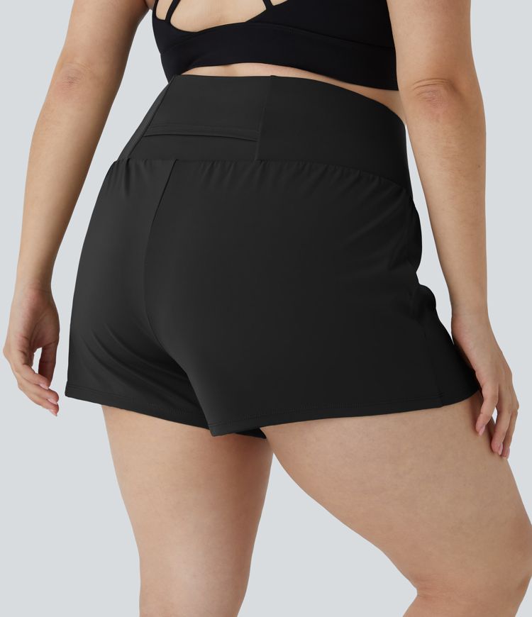 Back Pocket Plus Side Hidden Pocket 2-in-1 Gym Plus Size Shorts 2.5''