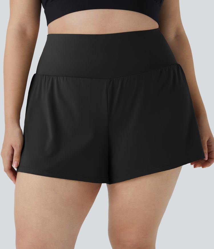 Pantalón corto gimnasio bolsillo trasero lateral oculto 2 en 1 talla grande 6.3cm