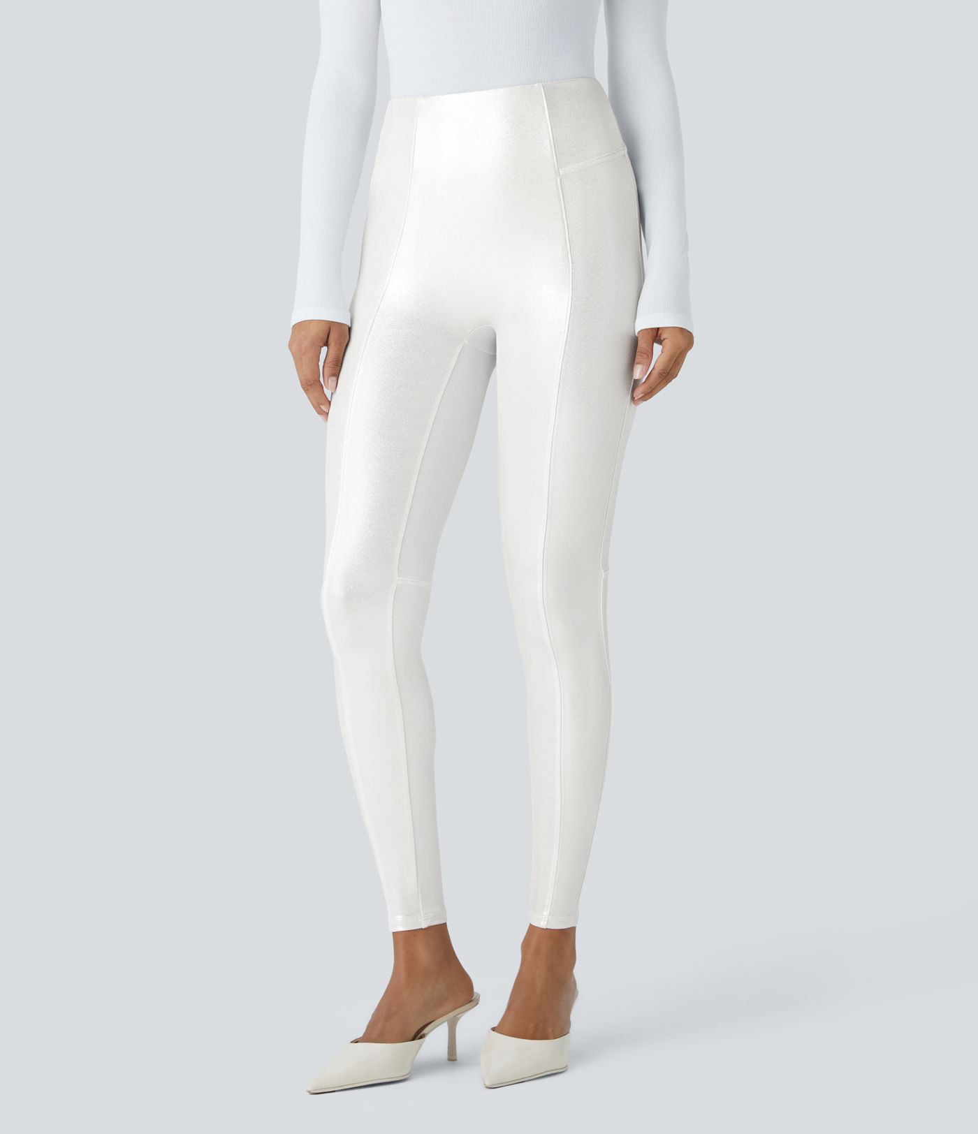 High Waisted Tummy Control Faux Leather Foil Print Stretchy Leggings