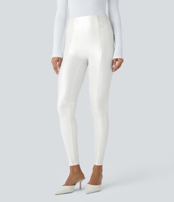 High Waisted Tummy Control Faux Leather Foil Print Stretchy Leggings