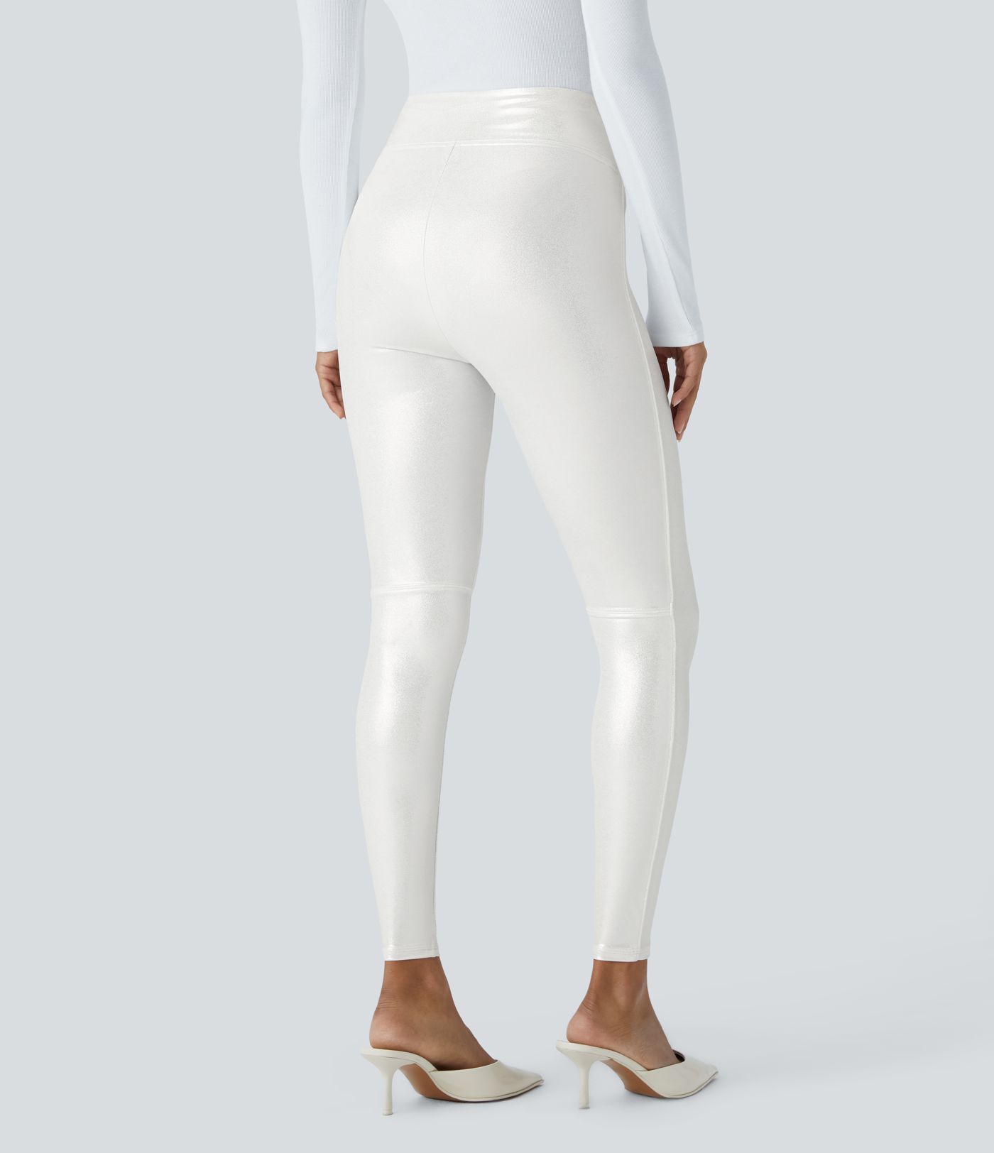 High Waisted Tummy Control Faux Leather Foil Print Stretchy Leggings