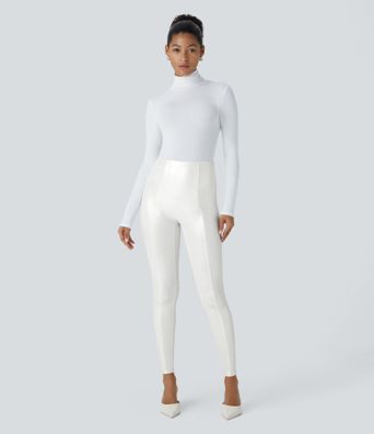 High Waisted Tummy Control Faux Leather Foil Print Stretchy Leggings