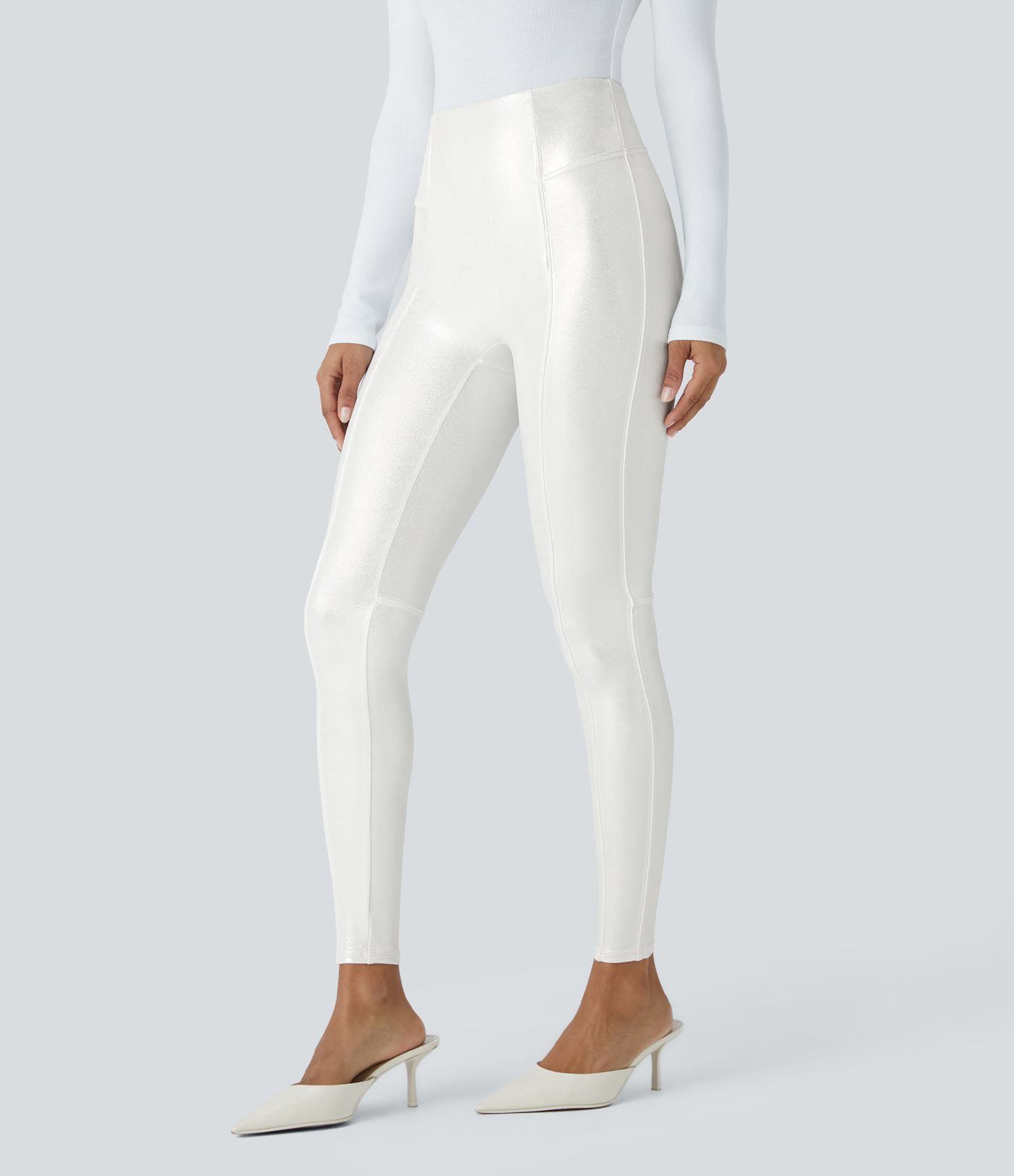 High Waisted Tummy Control Faux Leather Foil Print Stretchy Leggings