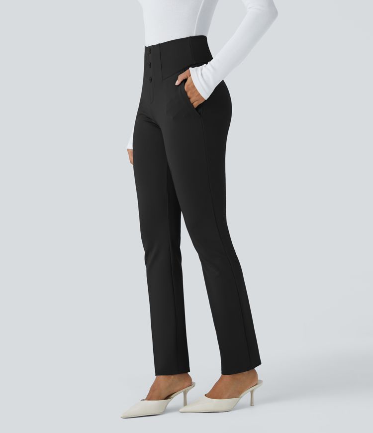 High Waisted Decorative Pocket Skinny Casual Pants