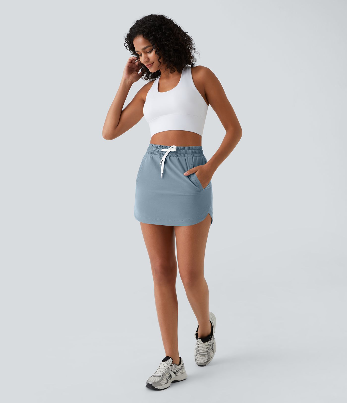 High Waisted Drawstring Pocket 2-in-1 Curved Hem Mini Golf Skirt