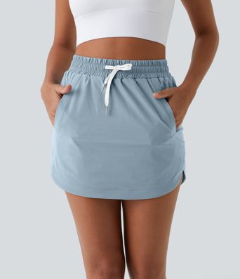 High Waisted Drawstring Pocket 2-in-1 Curved Hem Mini Golf Skirt