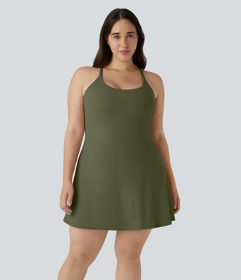 Everyday Softlyzero™ Plush Backless 2-in-1 Flare Workout Plus Size Dress-Wannabe-Easy Peezy