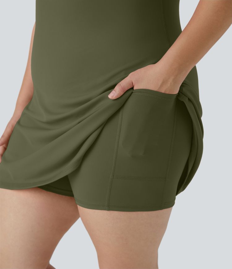 Everyday Softlyzero™ Plush Backless 2-in-1 Flare Workout Plus Size Dress-Wannabe-Easy Peezy