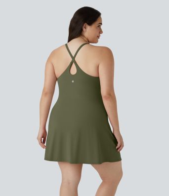 Everyday Softlyzero™ Plush Backless 2-in-1 Flare Workout Plus Size Dress-Wannabe-Easy Peezy