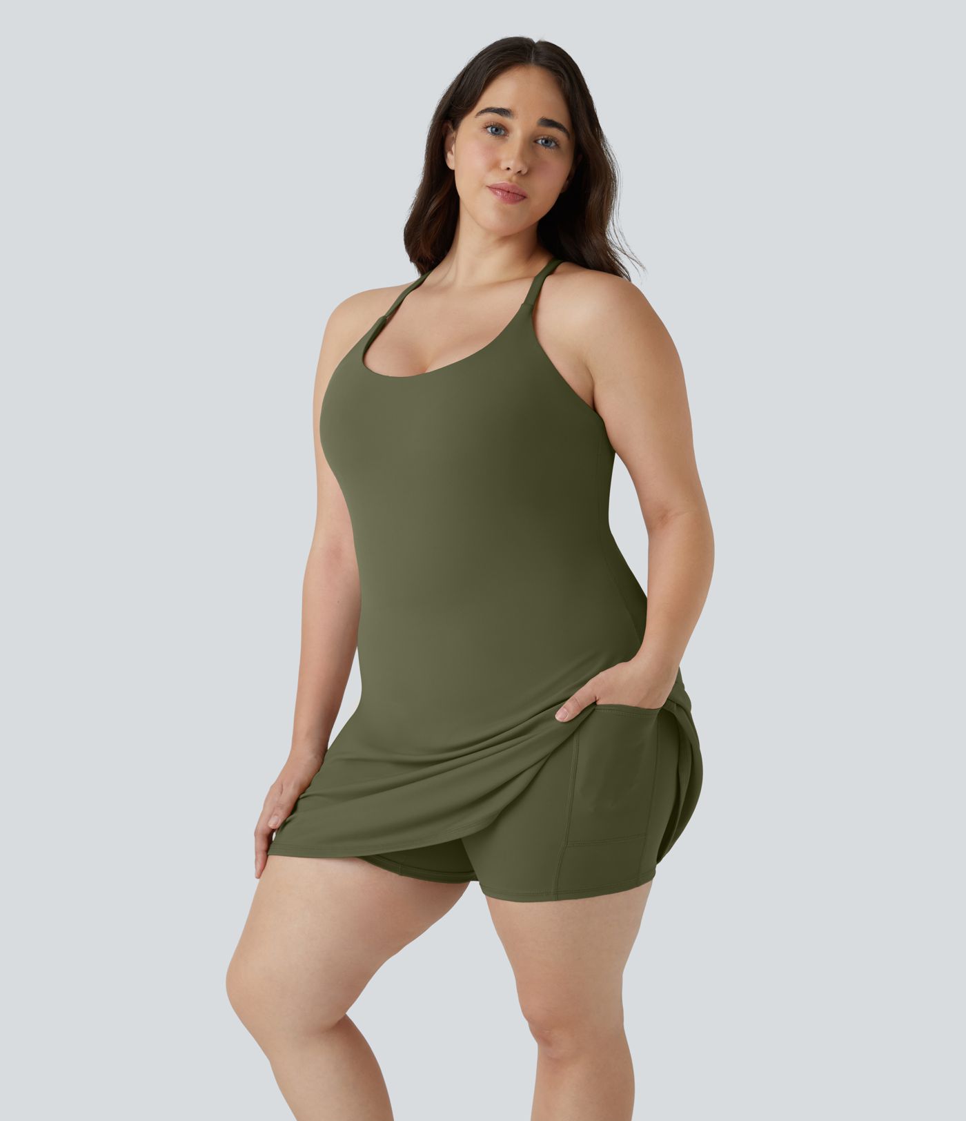 Everyday Softlyzero™ Plush Backless 2-in-1 Flare Workout Plus Size Dress-Wannabe-Easy Peezy