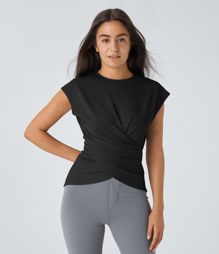 Cap Sleeve Crossover Hem Adjustable Work Top