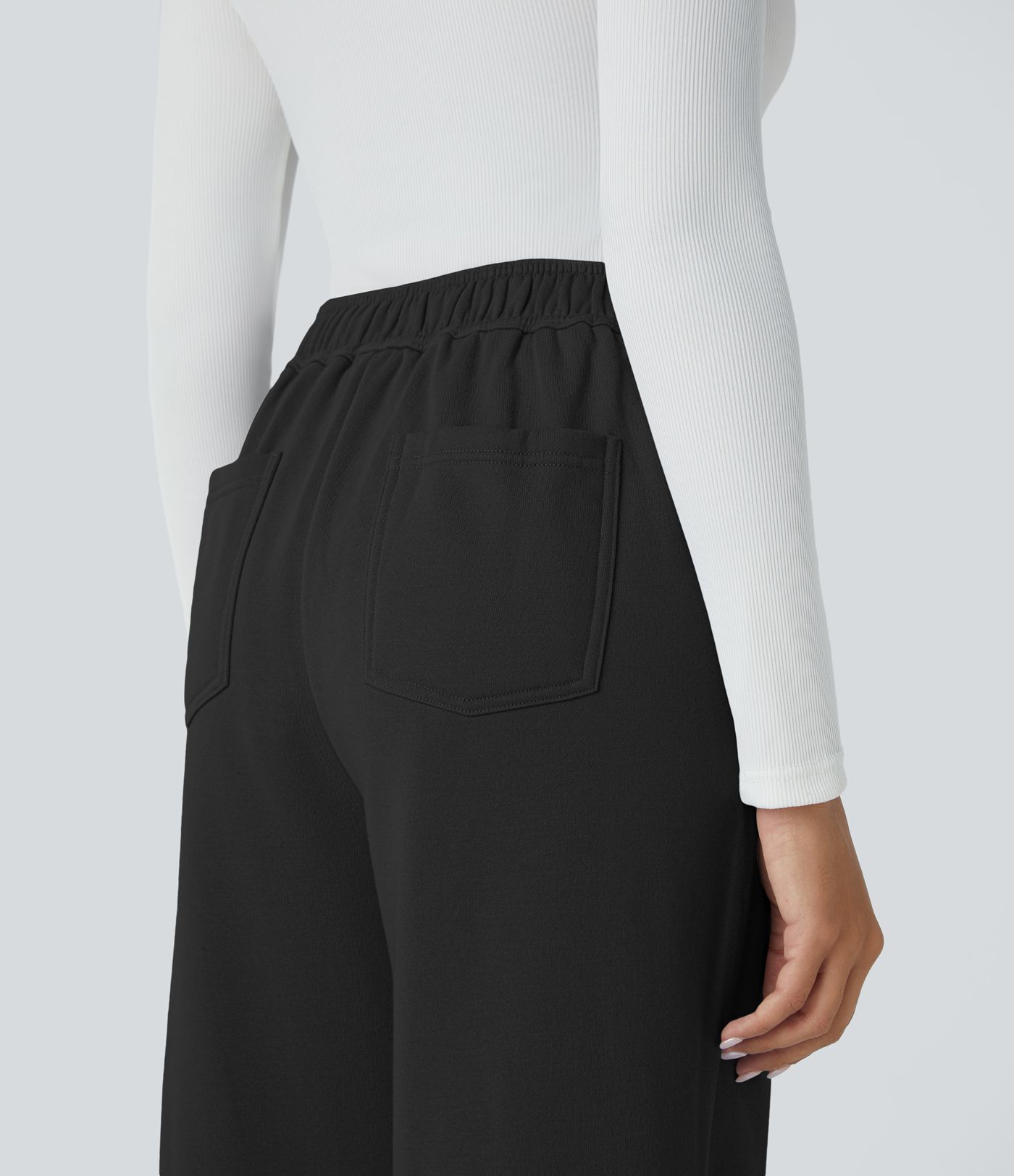 Pantalón polar tiro alto botón múltiple bolsillo pierna recta