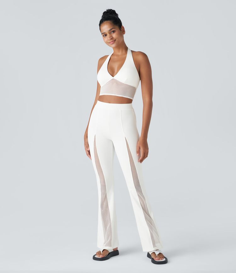 Softlyzero™ Plush High Waisted Contrast Mesh Casual Flare Leggings