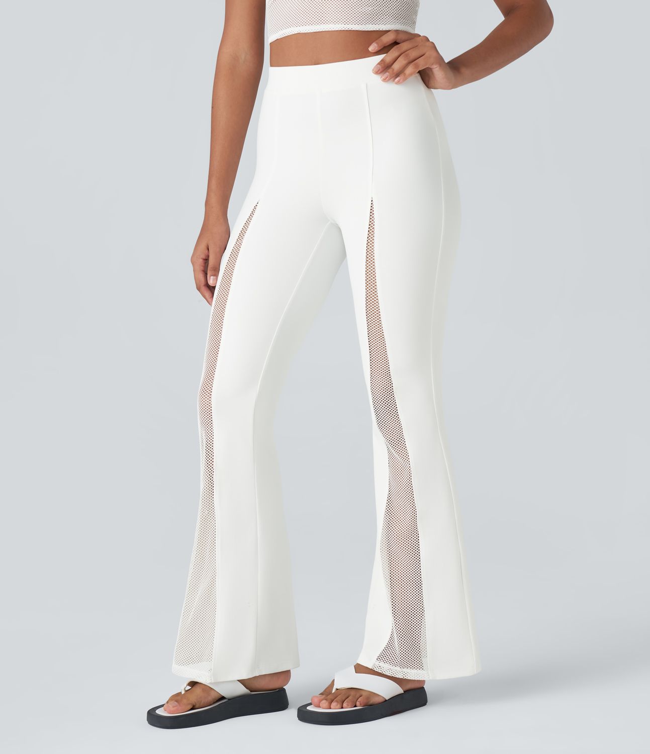 Softlyzero™ Plush High Waisted Contrast Mesh Casual Flare Leggings