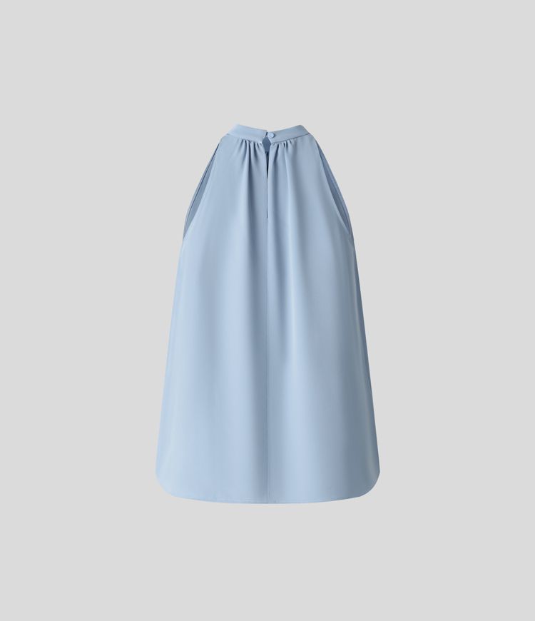 Blusa oficina dobladillo curvado sin manga plisada abertura espalda halter