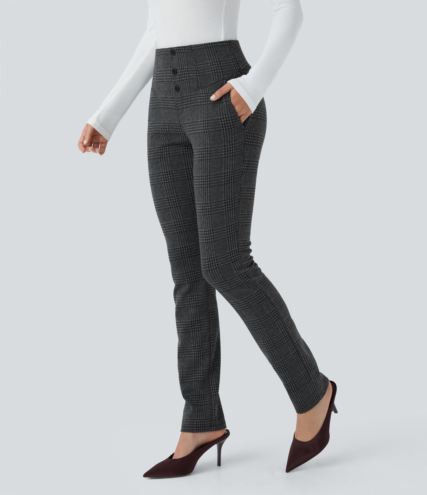 Halara Flex™ High Waisted Houndstooth Plaid Skinny Women Suit Work Pants with Pockets