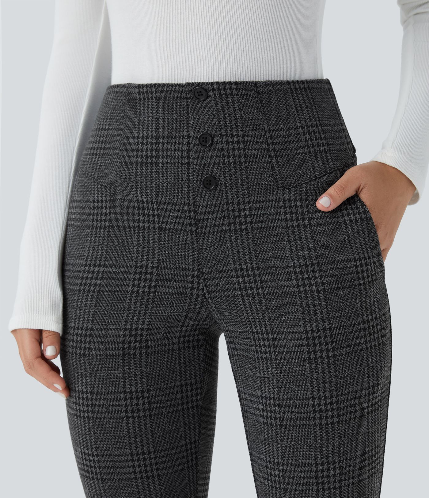 Halara Flex™ High Waisted Houndstooth Plaid Skinny Women Suit Work Pants with Pockets