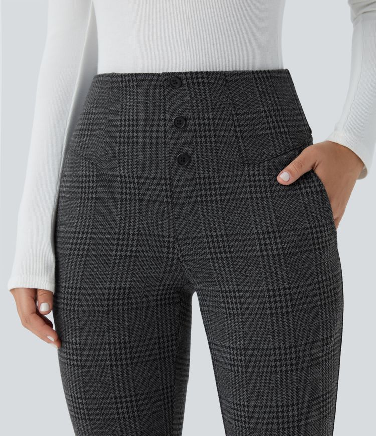 Halara Flex™ High Waisted Houndstooth Plaid Skinny Women Suit Work Pants with Pockets