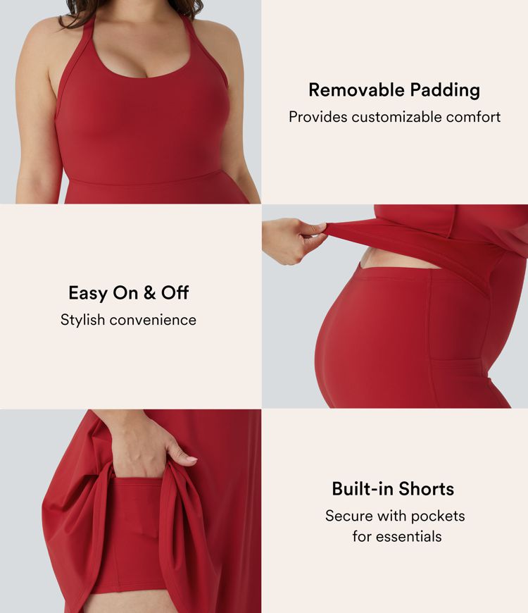 Backless Cut Out Twisted Side Pocket 2-in-1 Exercise Plus Size Dress-Easy Peezy