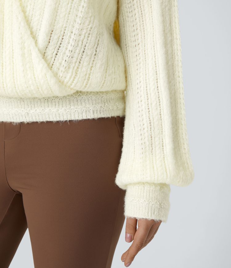 Sheer V Neck Long Sleeve Work Jumper-Front and Back Wearable