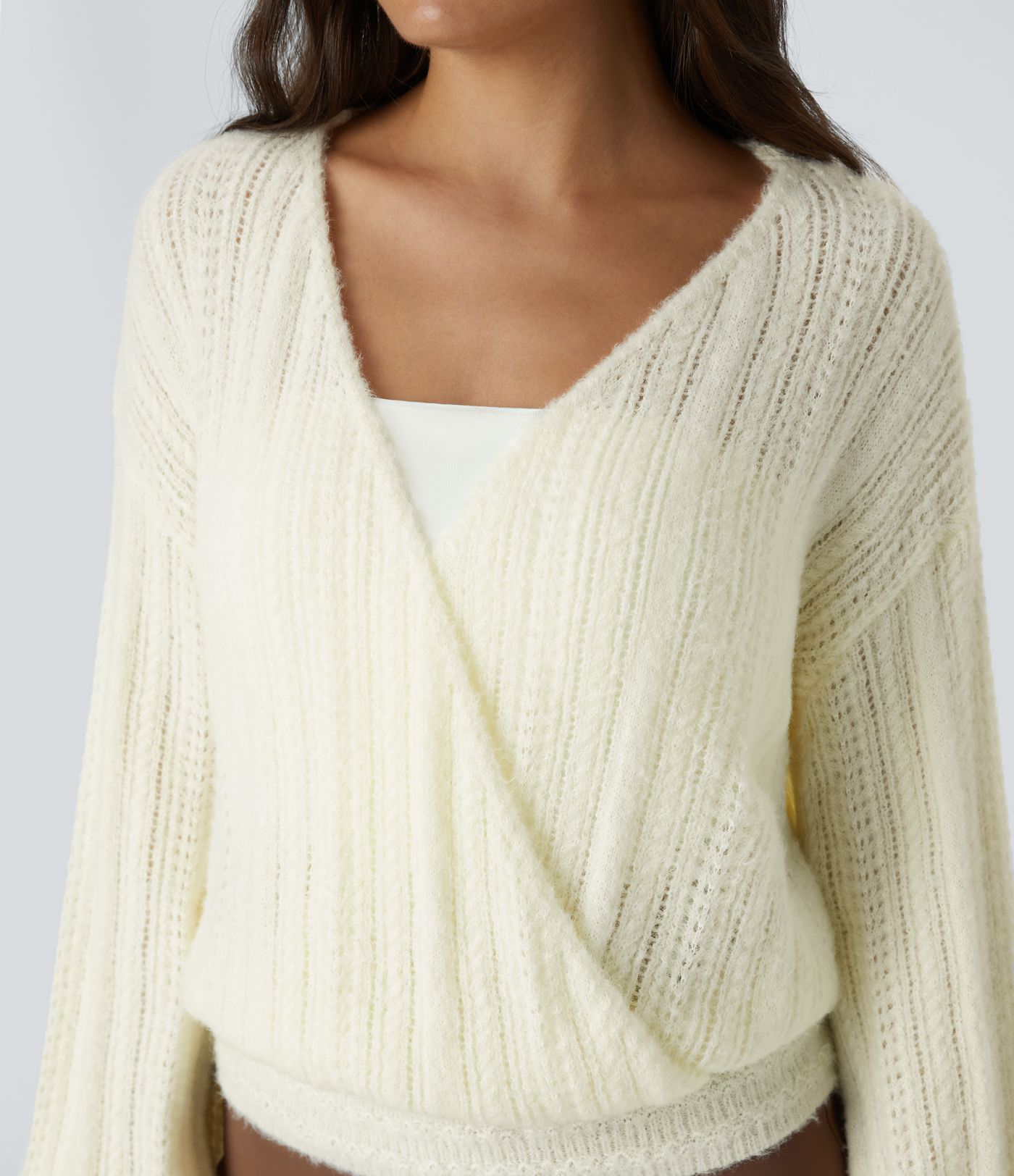 Διάφανο μακρυμάνικο πουλόβερ εργασίας με λαιμόκοψη V - Φορέσιμο μπροστά και πίσω