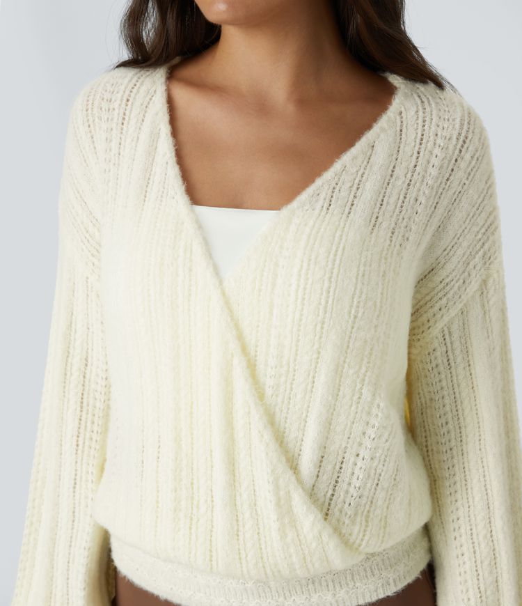 Sheer V Neck Long Sleeve Work Jumper-Front and Back Wearable