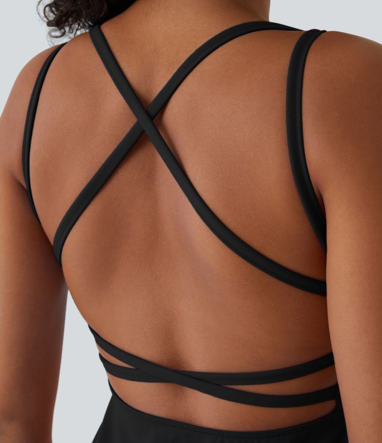 Crisscross Backless Flare Mini Slip Dance Active Dress