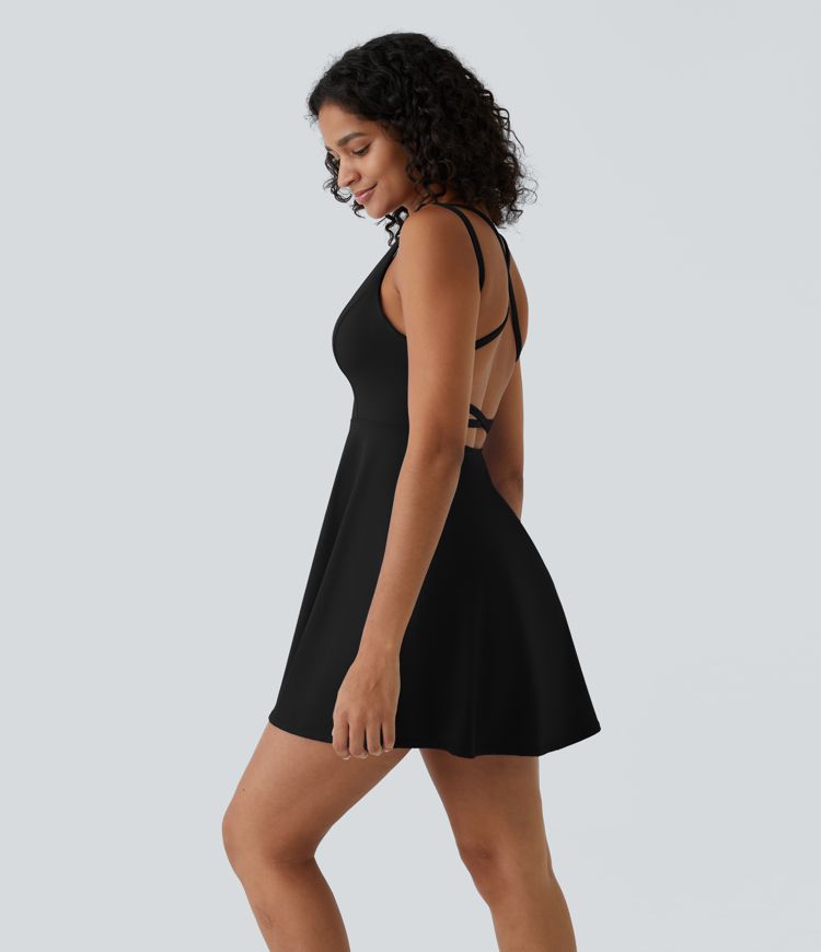 Crisscross Backless Flare Mini Slip Dance Active Dress
