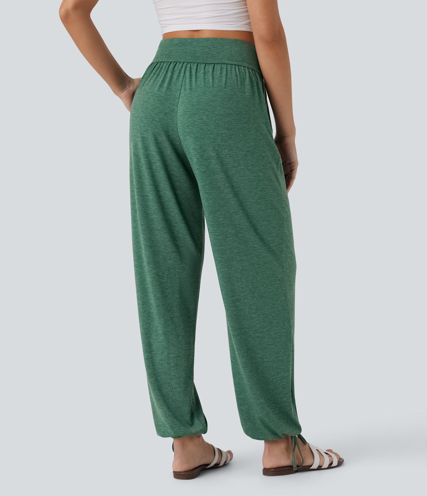 Pantalon de jogging décontracté à taille haute croisée avec poches latérales et cordon de serrage